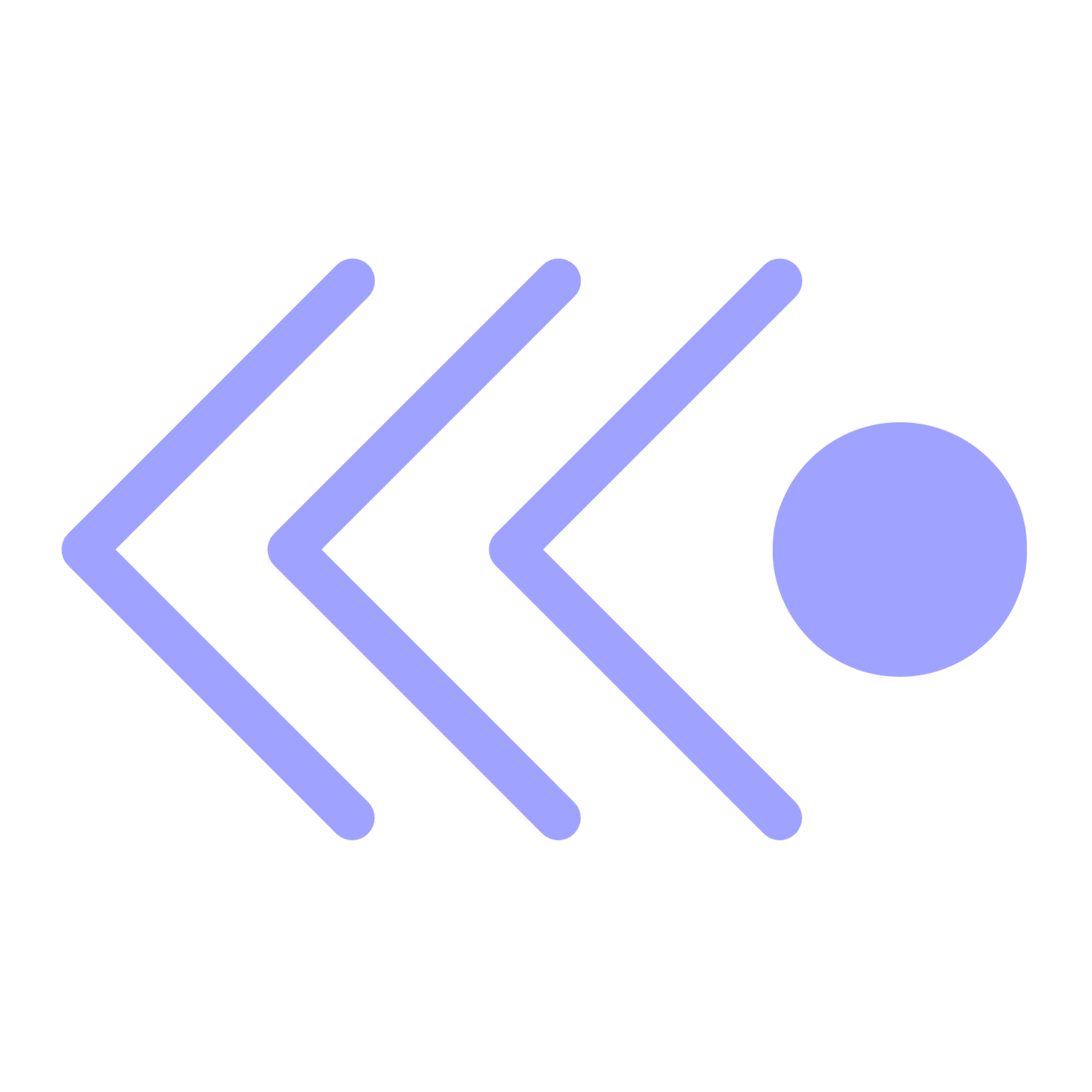 Lilac triple-chevron arrow and dot icon symbolizing the start of The Pixel Press Co. website process.
