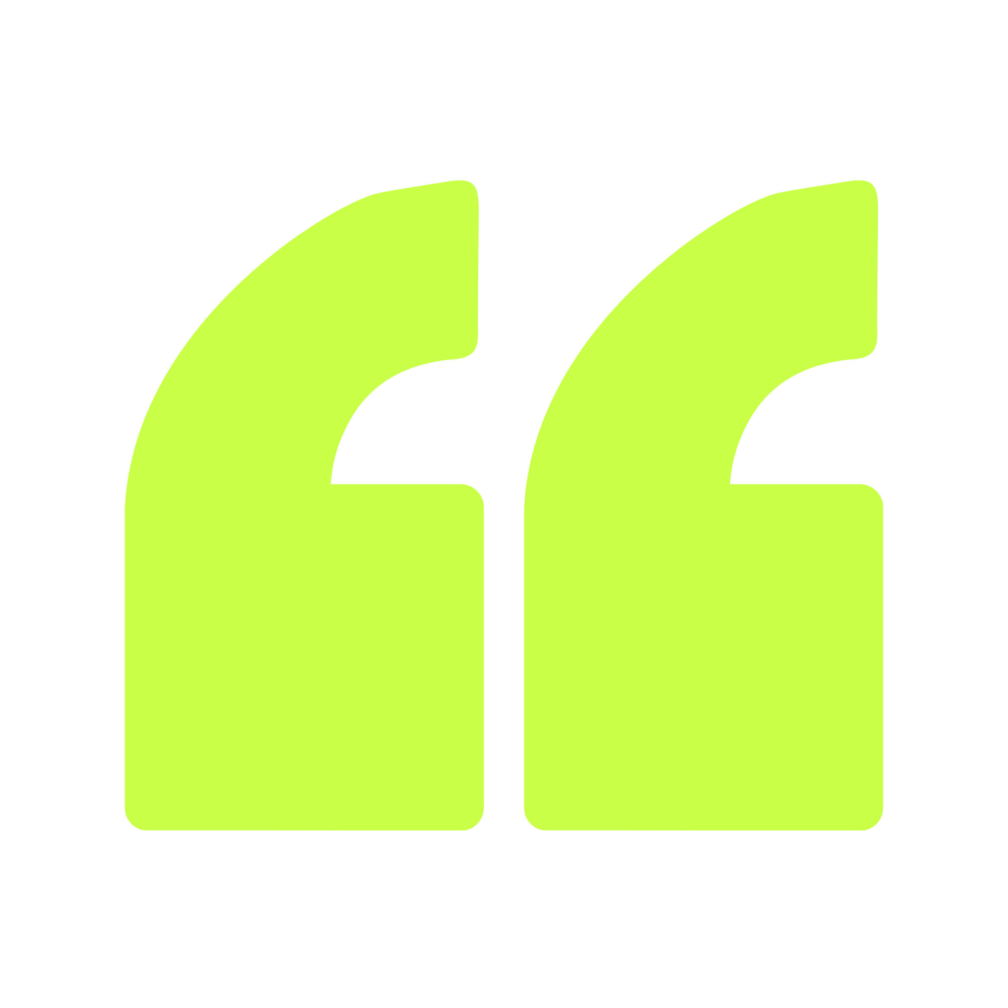 Lime green opening quotation mark icon used in The Pixel Press Co. website design.