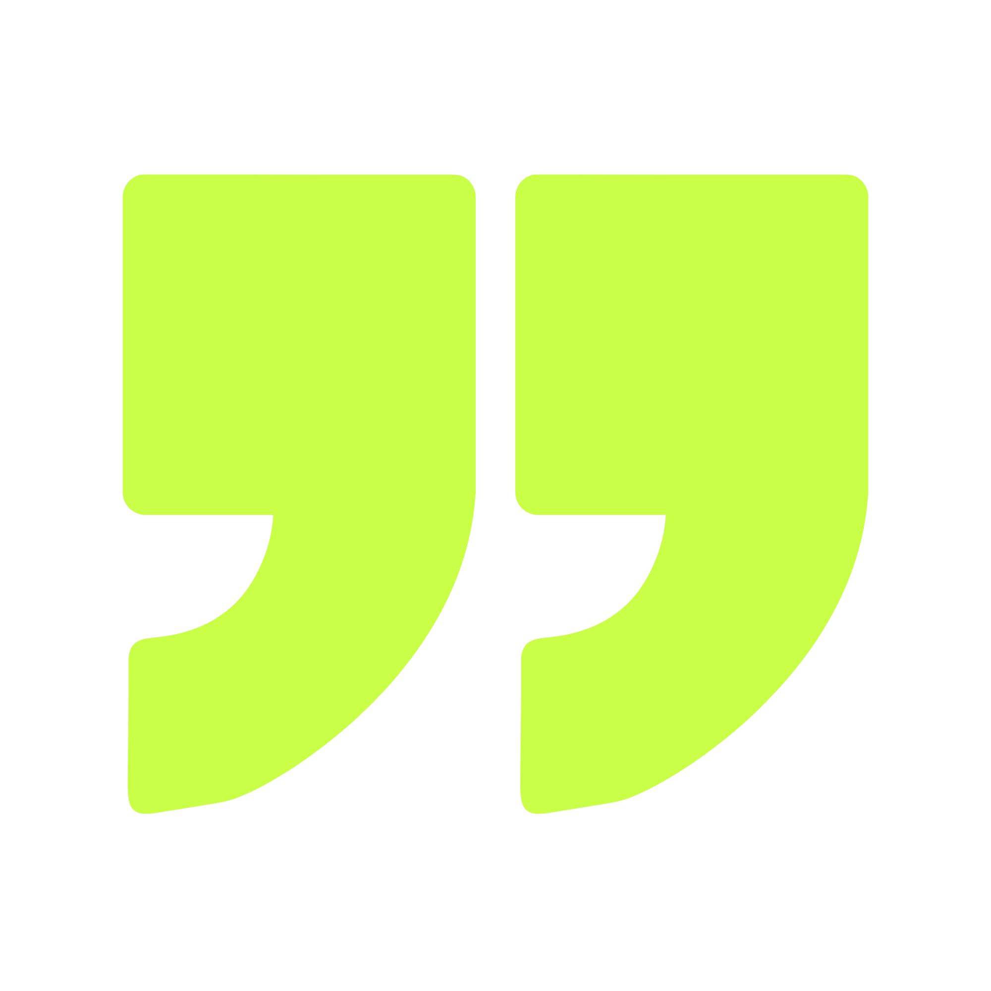 Lime green opening quotation mark icon used in The Pixel Press Co. website design.