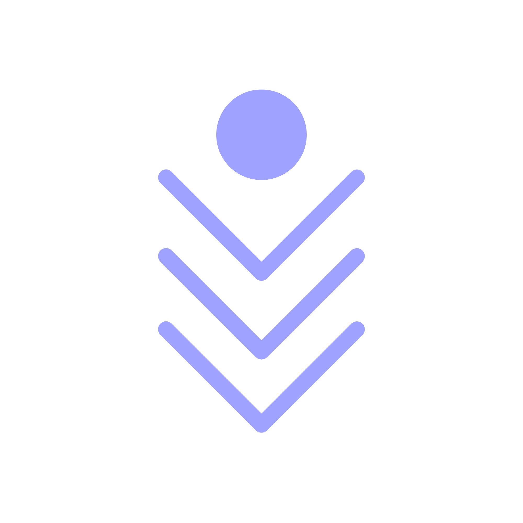 Circle icon of a filled circle above three chevron-down arrows_Lilac color