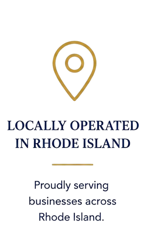 Map pin icon with the text 'Locally Operated in Rhode Island. Proudly serving businesses across Rhode Island'.