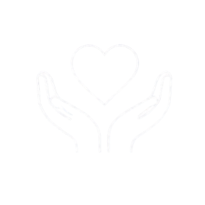 Heart gently held by two open hands, symbolizing care and compassion.