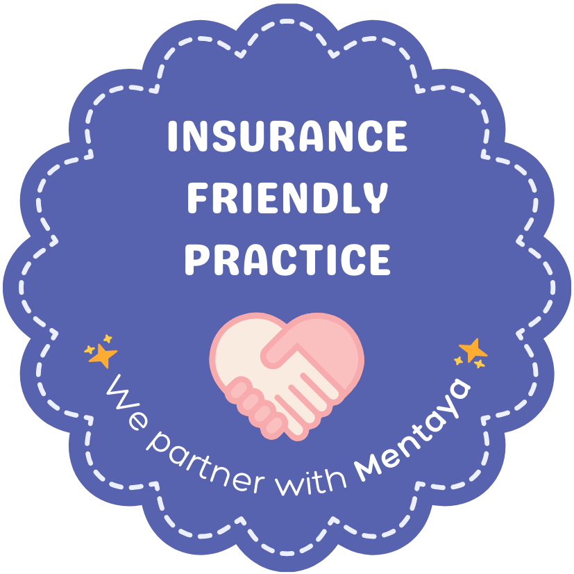 Mentaya Insurance Friendly Practice badge featuring a handshake illustration, indicating Dark Moon Counseling partners with Mentaya to help clients use out-of-network insurance benefits.