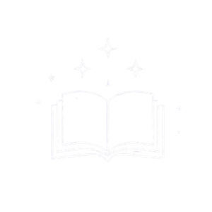Open book surrounded by small sparkling stars.