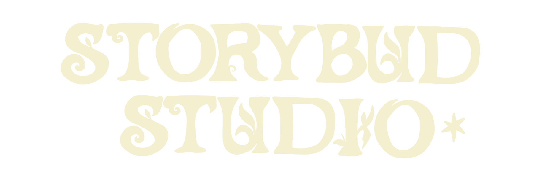 Stylized text that reads 'STORYBOLD STUDIO' with a star at the end, in a decorative, curvy font on a black background.