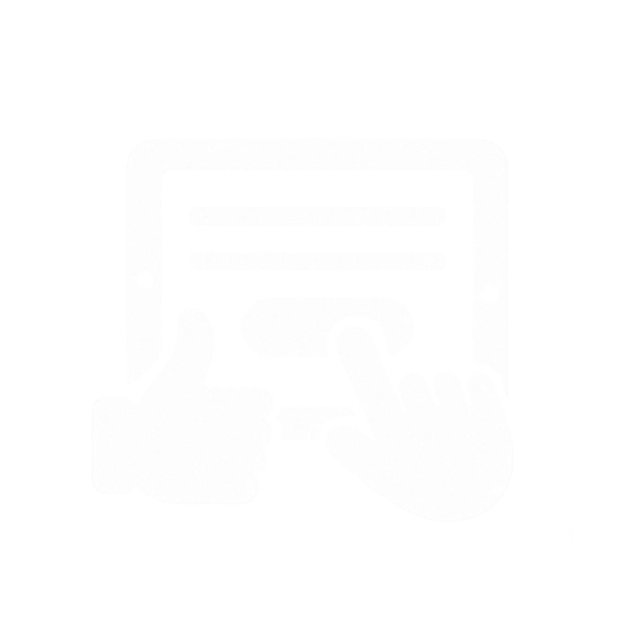 Illustration of two hands holding a smartphone, scrolling through a list or menu on the screen.