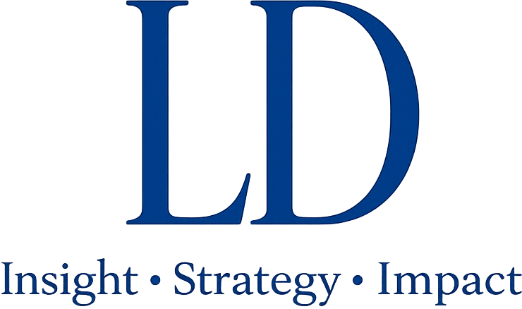 LD Strategy logo with the tagline “Insight, Strategy, Impact” in dark blue lettering.