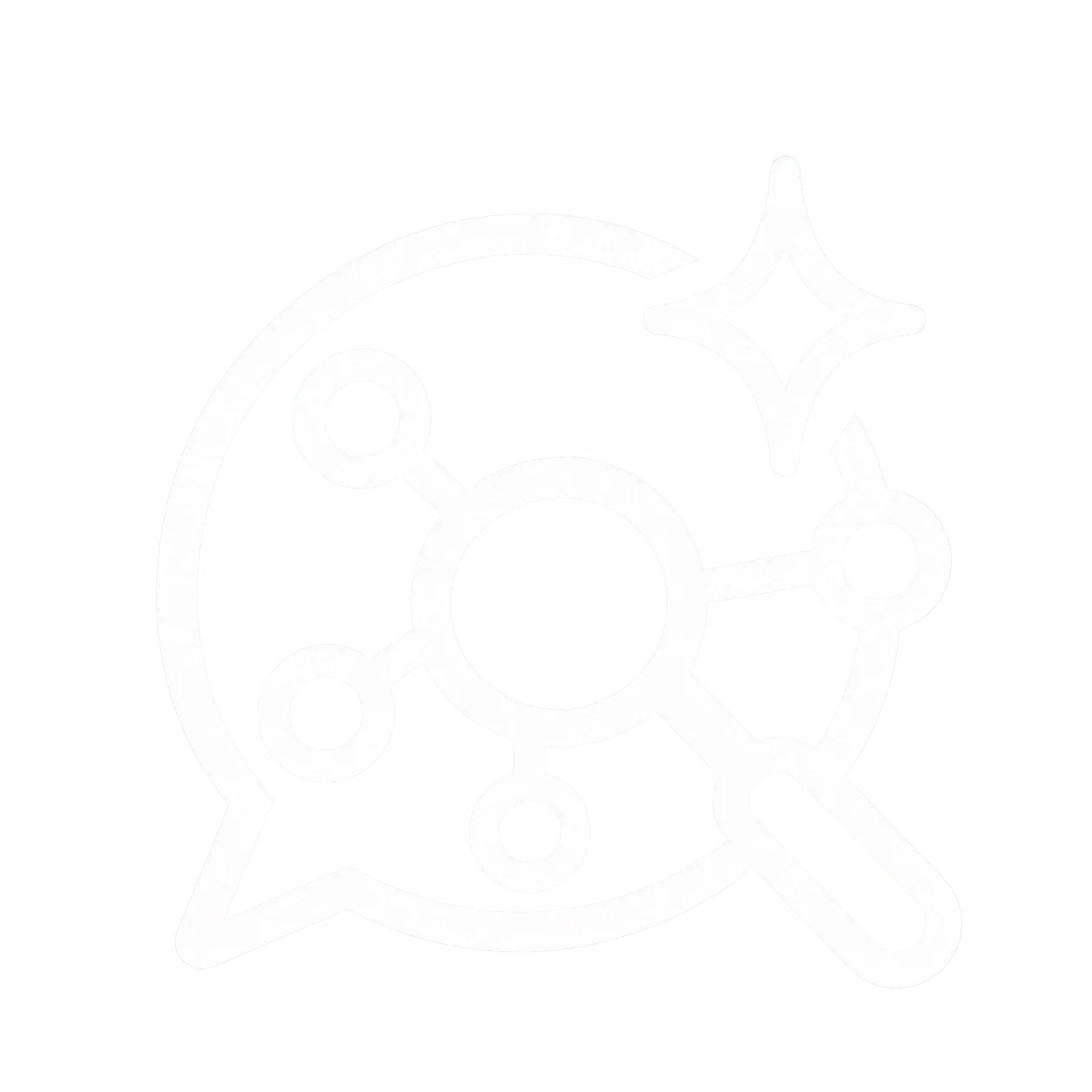 Line drawing of a gear with a star and sparkle icons around it.