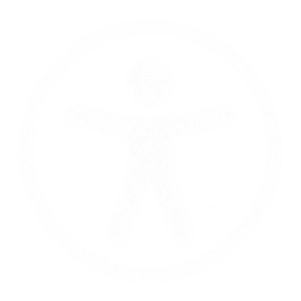 A stylized icon of a person with open arms inside a circle, resembling a peace sign or a symbol of unity.