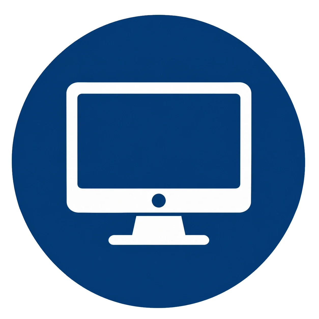 Computer monitor on a blue circular background.