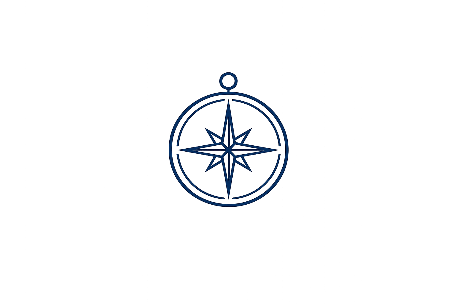Blue outline of a compass rose inside a circle, with a small circle at the top center.