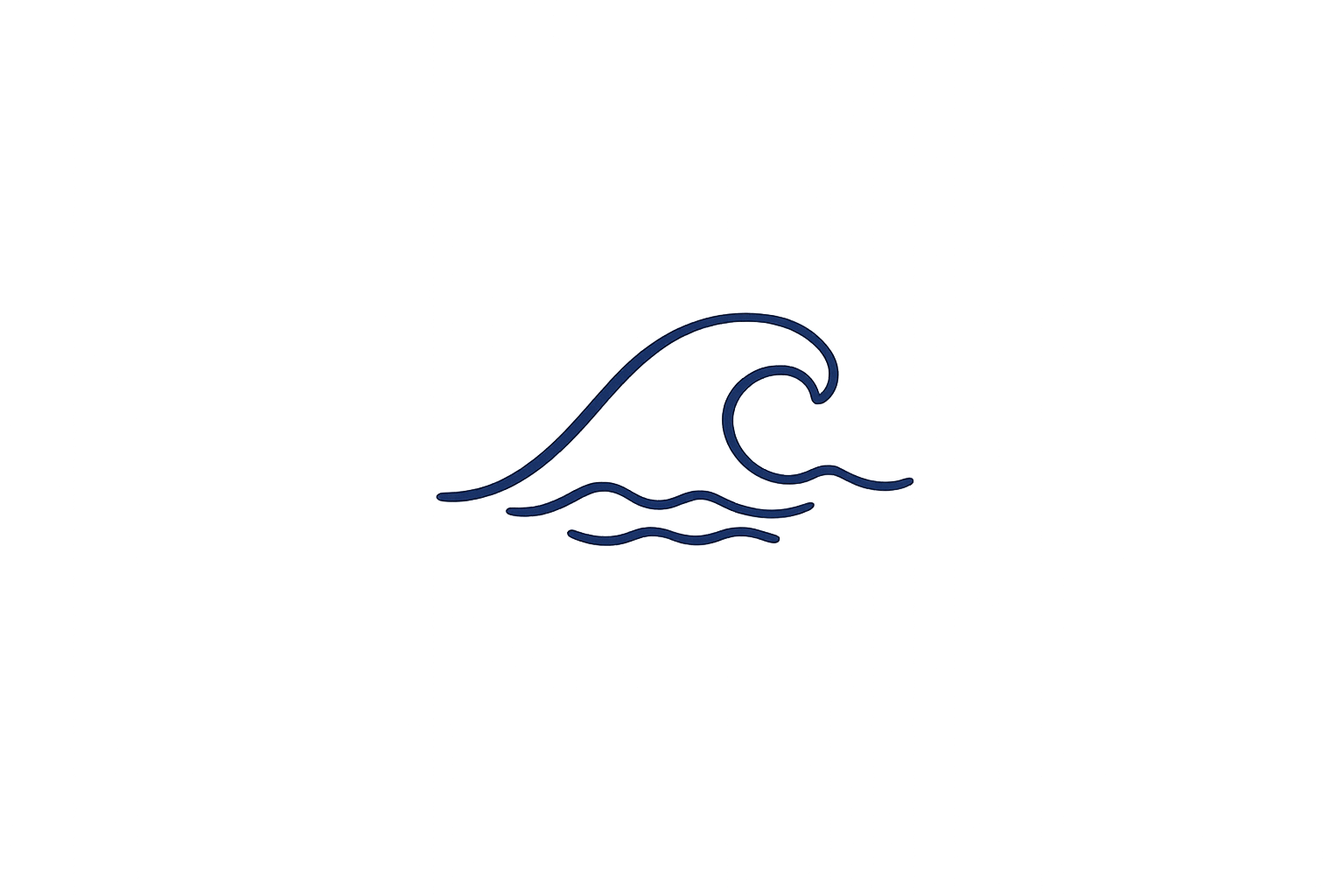 Neon sign of a wave with water below it, on a dark background.
