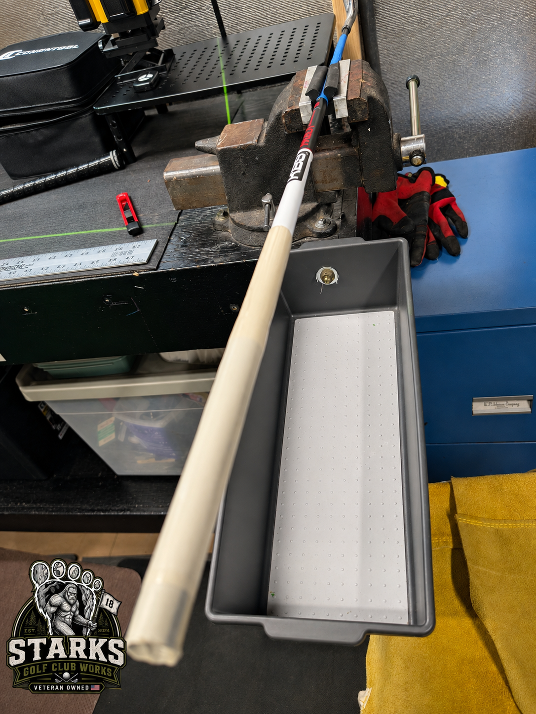 Two tape wraps used for custom golf grip sizing at Starks Golf Club Works