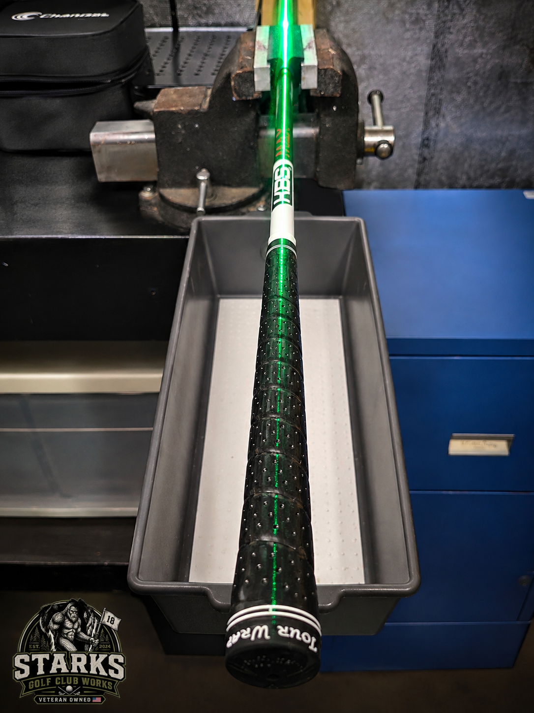 Golf grip laser alignment at Starks Golf Club Works in Murray, Utah