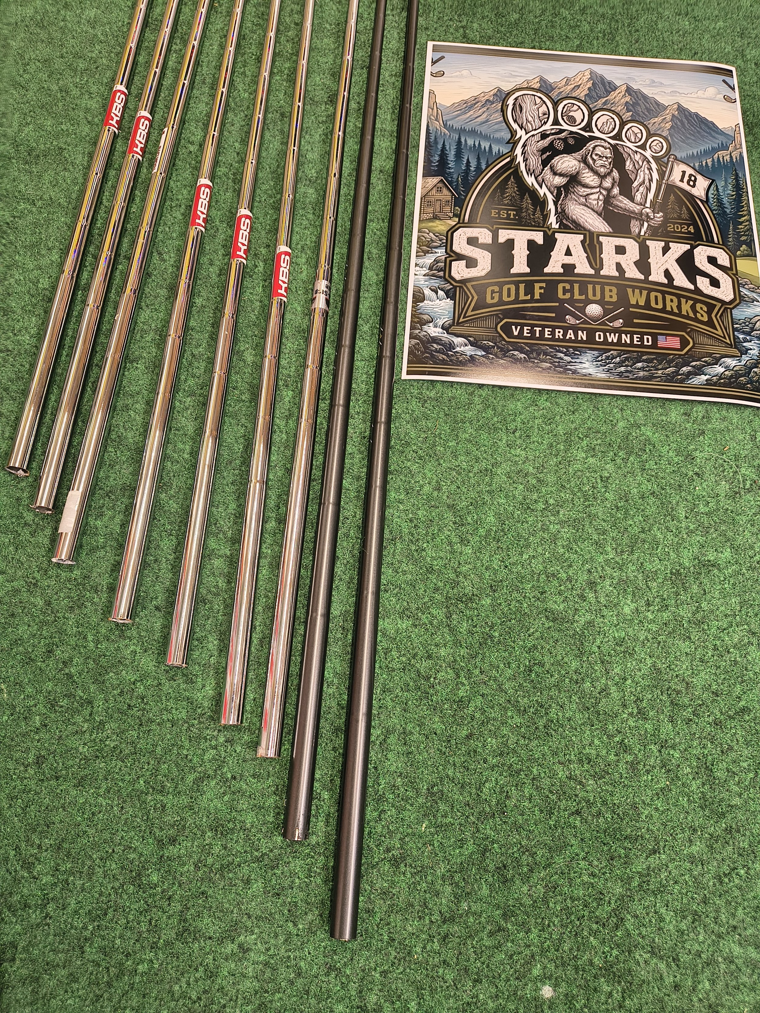 Golf shafts and club repair components at Starks Golf Club Works in Murray, Utah