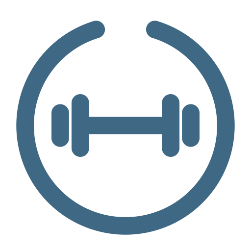 Icon of a dumbbell enclosed in a circular outline.