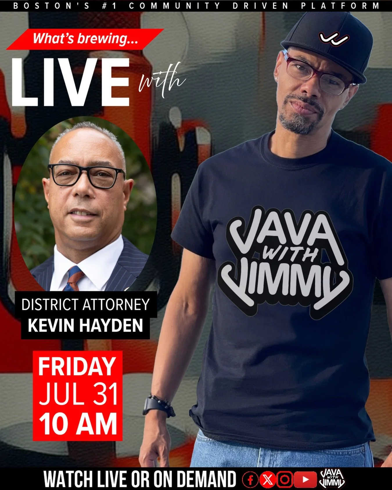 Grab your Friday morning Java, and join us for a special Friday Brew of Java as we chat with District Attorney for Suffolk County, Kevin Hayden @dakevinhayden22 

#bospoli #mapoli