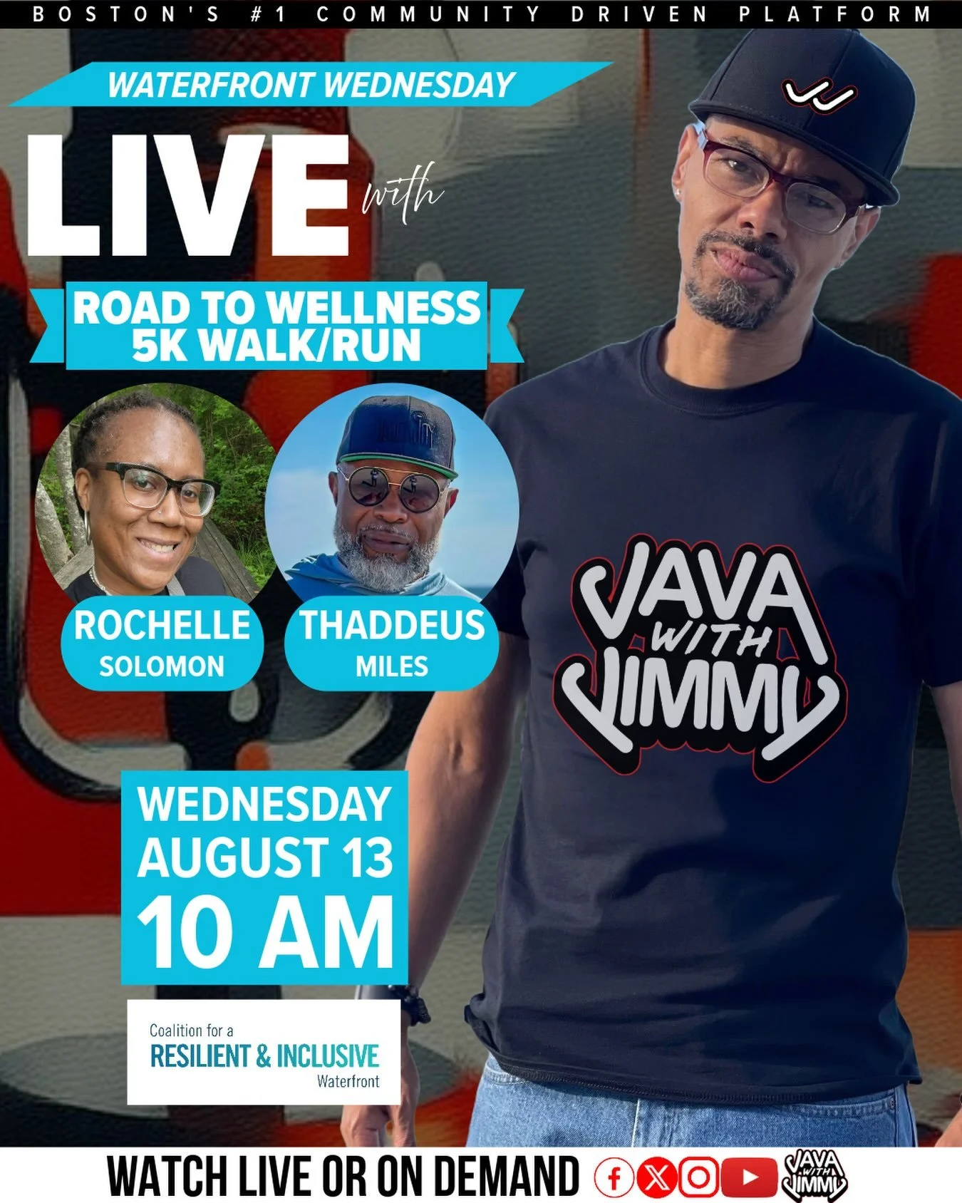 Join us this morning at 10 AM in the #javaCafe for this year&rsquo;s second installment of Waterfront Wednesday in partnership with the @bostonwaterfrontcoalition 

We&rsquo;re excited to chat with @thaddeus_miles and @sweetroezgetsfit of the @hoodfi