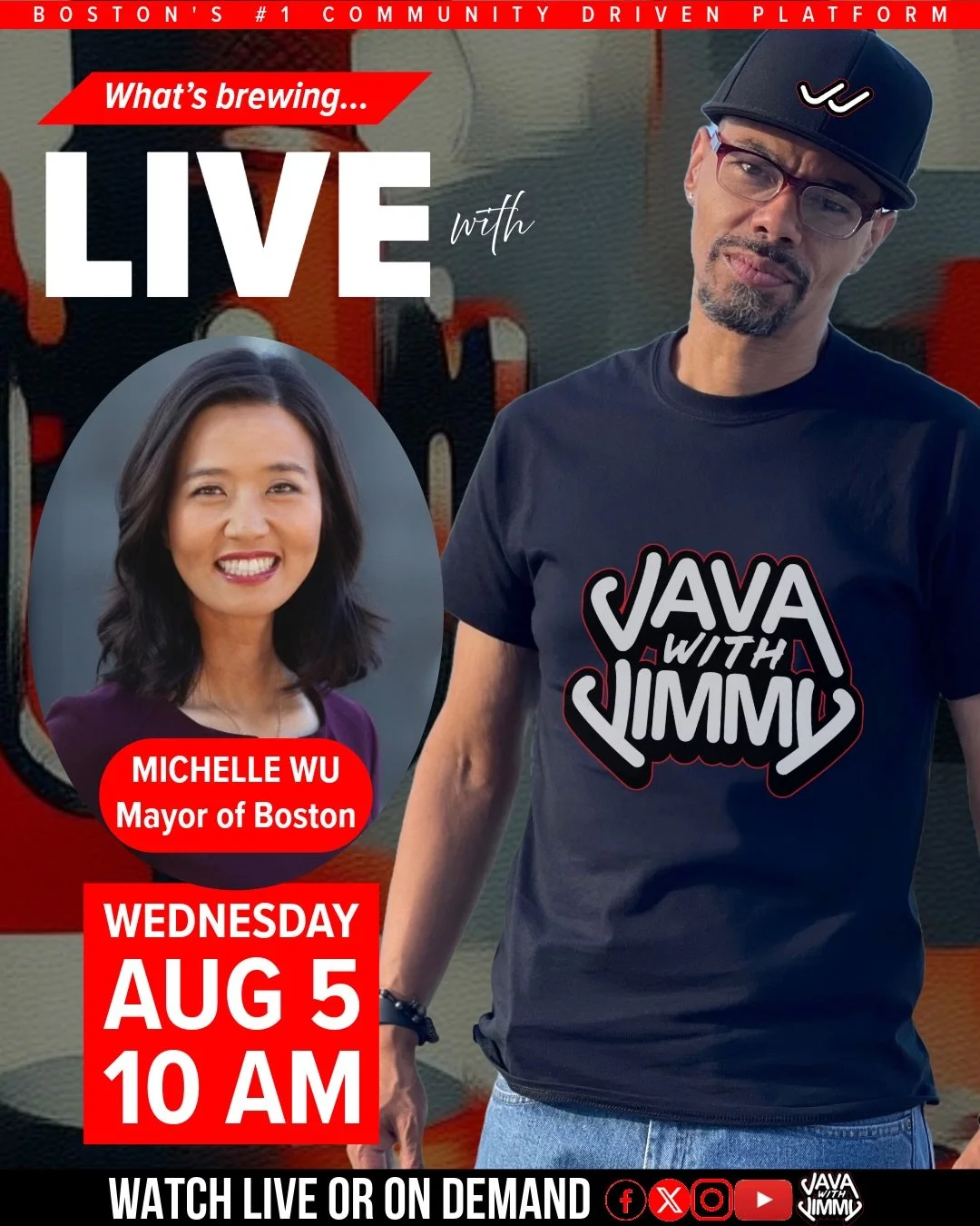 We&rsquo;re serving two cups of Java this morning.

10 AM
@mayorwu - Topics: Violence | Blue Hill Ave Design | Her Candidates for State positions and more !!!

10:30 AM
The More Than Music Seminar with @bedlam_showoff @geyezmusic and @rnbyogimandi to