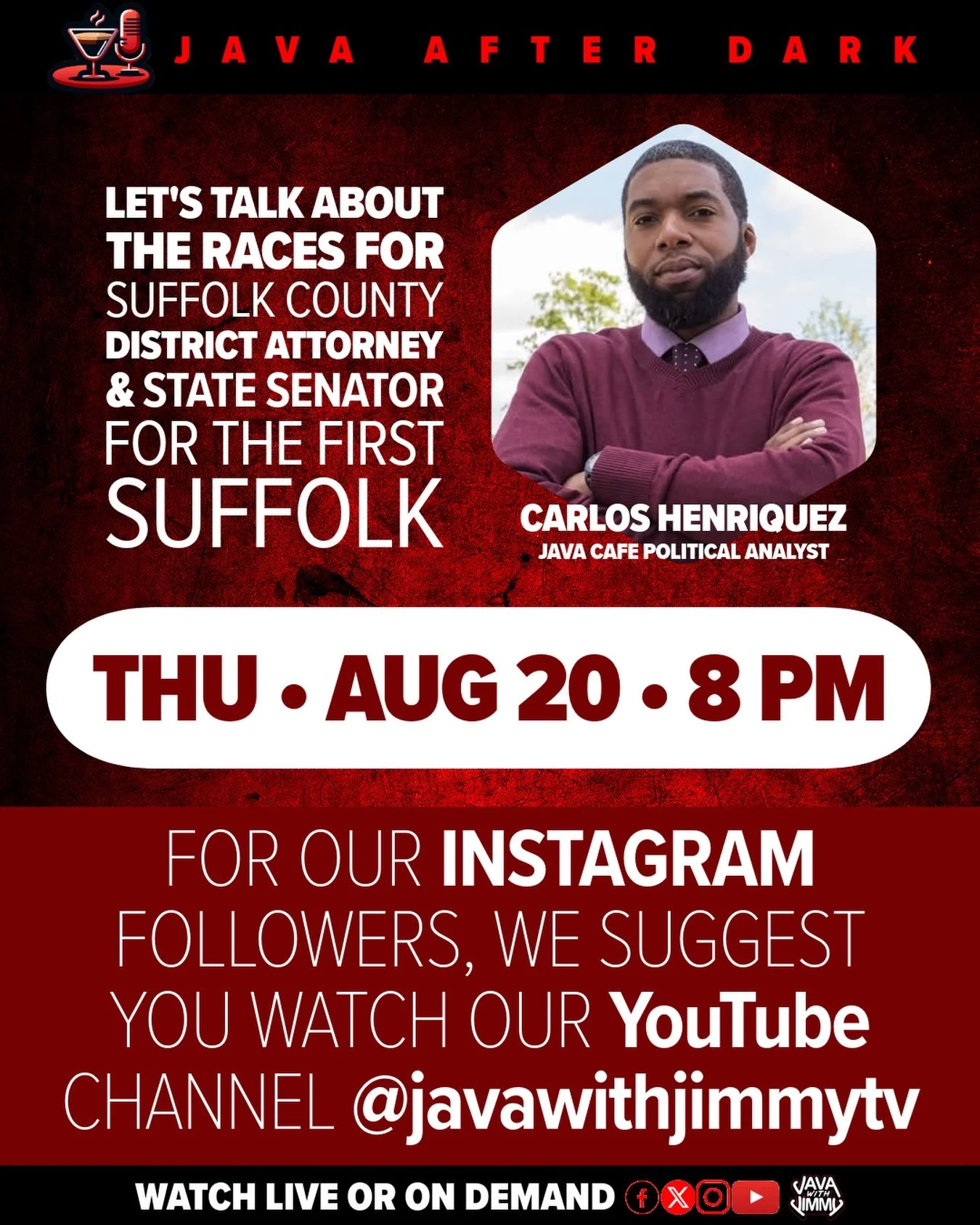 Let&rsquo;s talk about two major races in the upcoming election with political analyst Carlos Henriquez @stillreppin 

WE WILL NOT BROADCAST TO IG THIS EVENING.

As this will be a comprehensive overview, we suggest you watch on our YouTube channel at