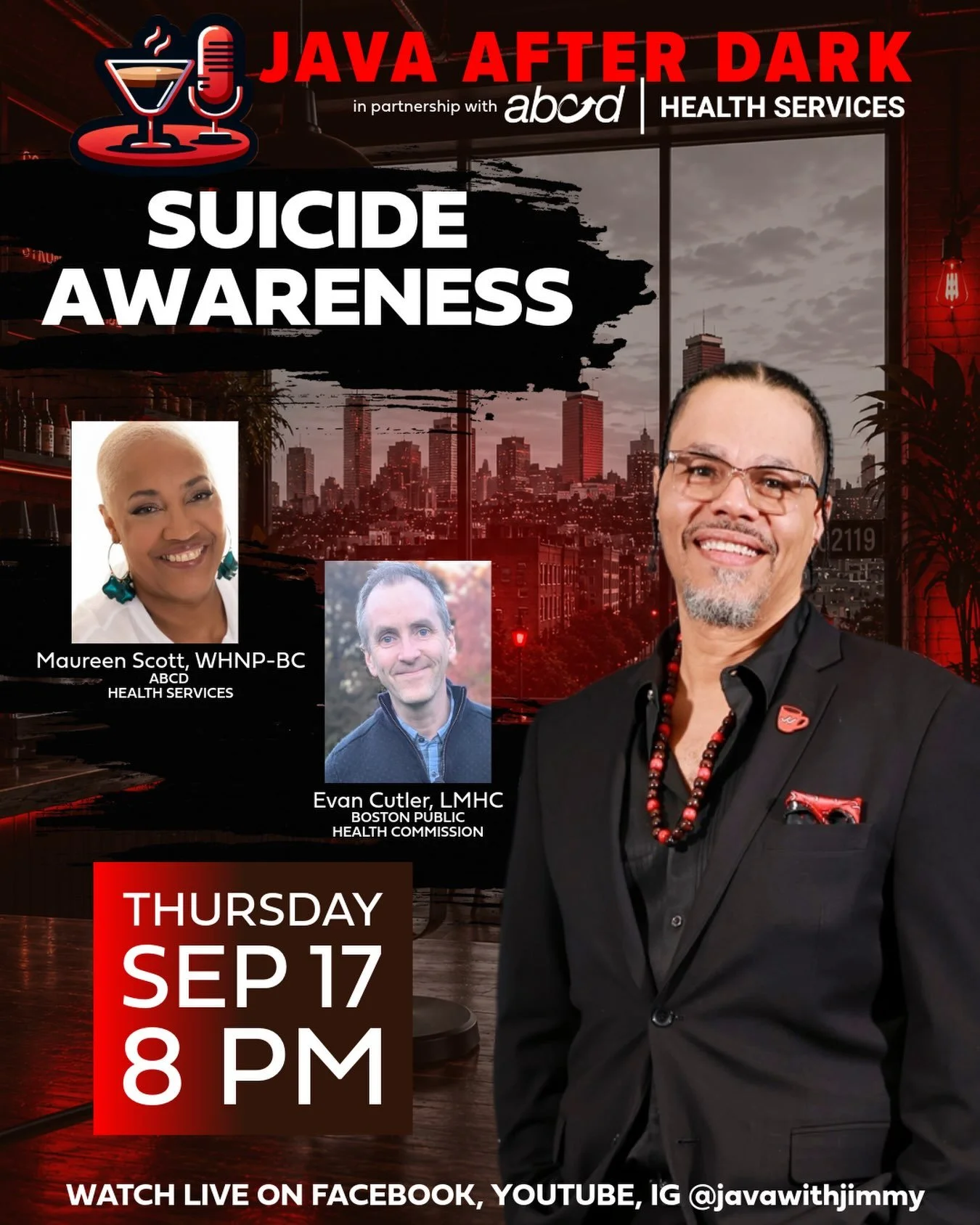 Join us for this season&rsquo;s first #javaAfterDark as we discuss #suicideawarness for #suicidepreventionmonth with @abcdboston TONIGHT at 8 PM.