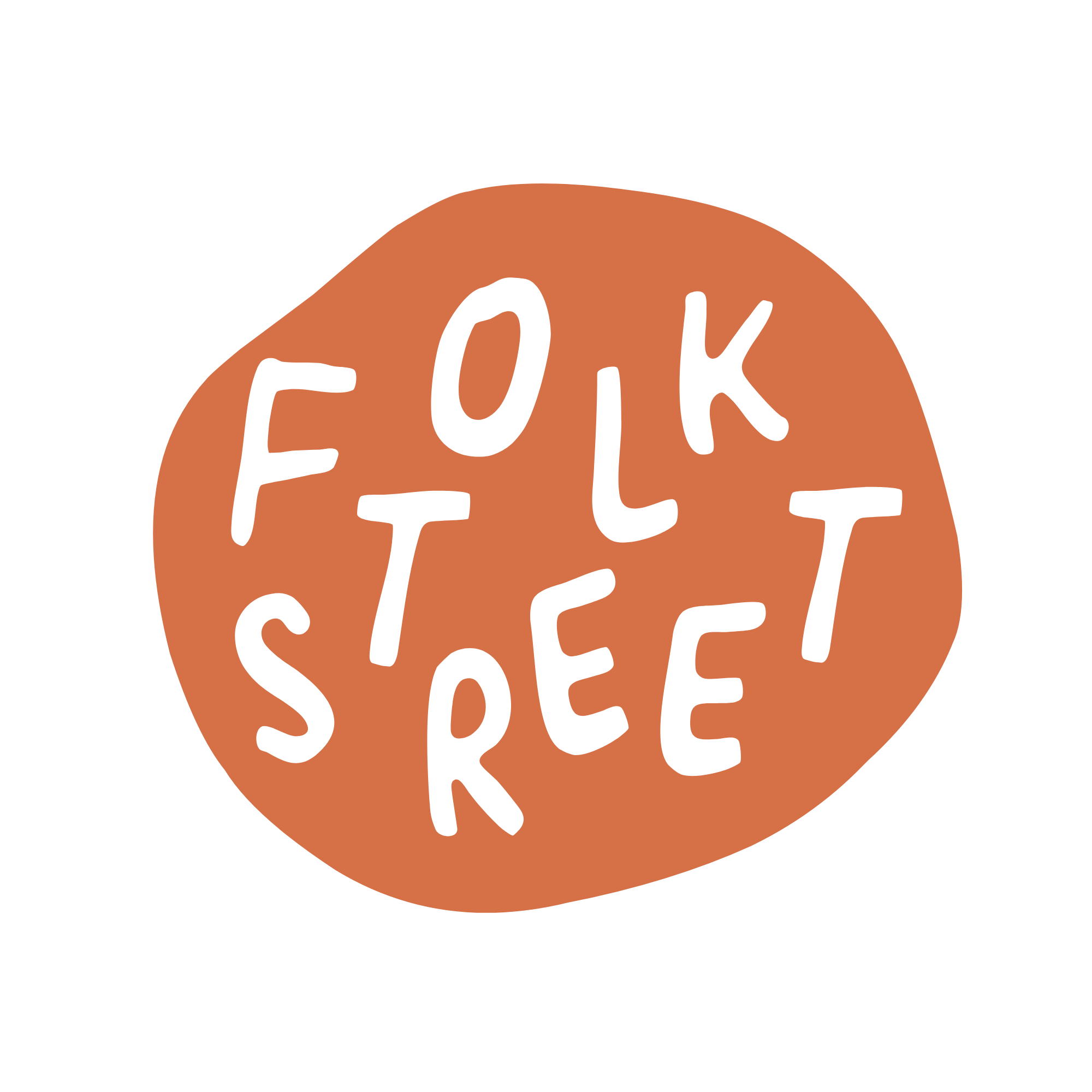 A hand-painted sign with the words "EAT, EAT, EAT" written in white on a circular orange background.