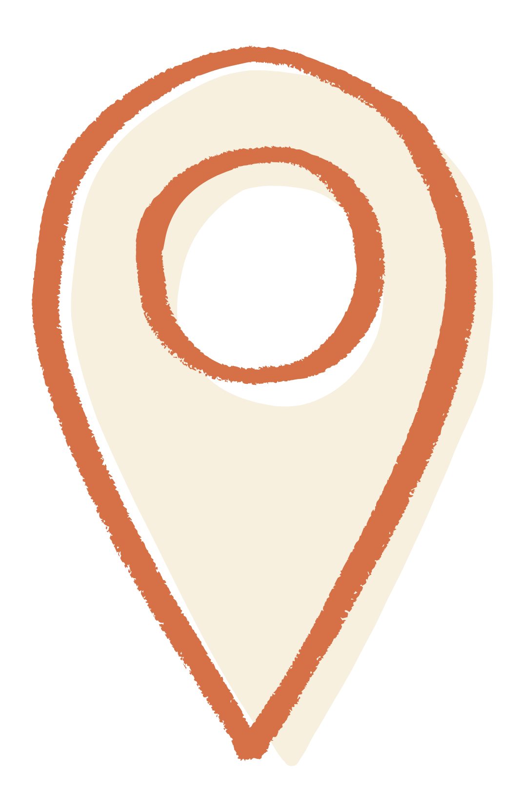 A beige and tan map pin icon with a circular hole in the center, outlined with a darker tan color.