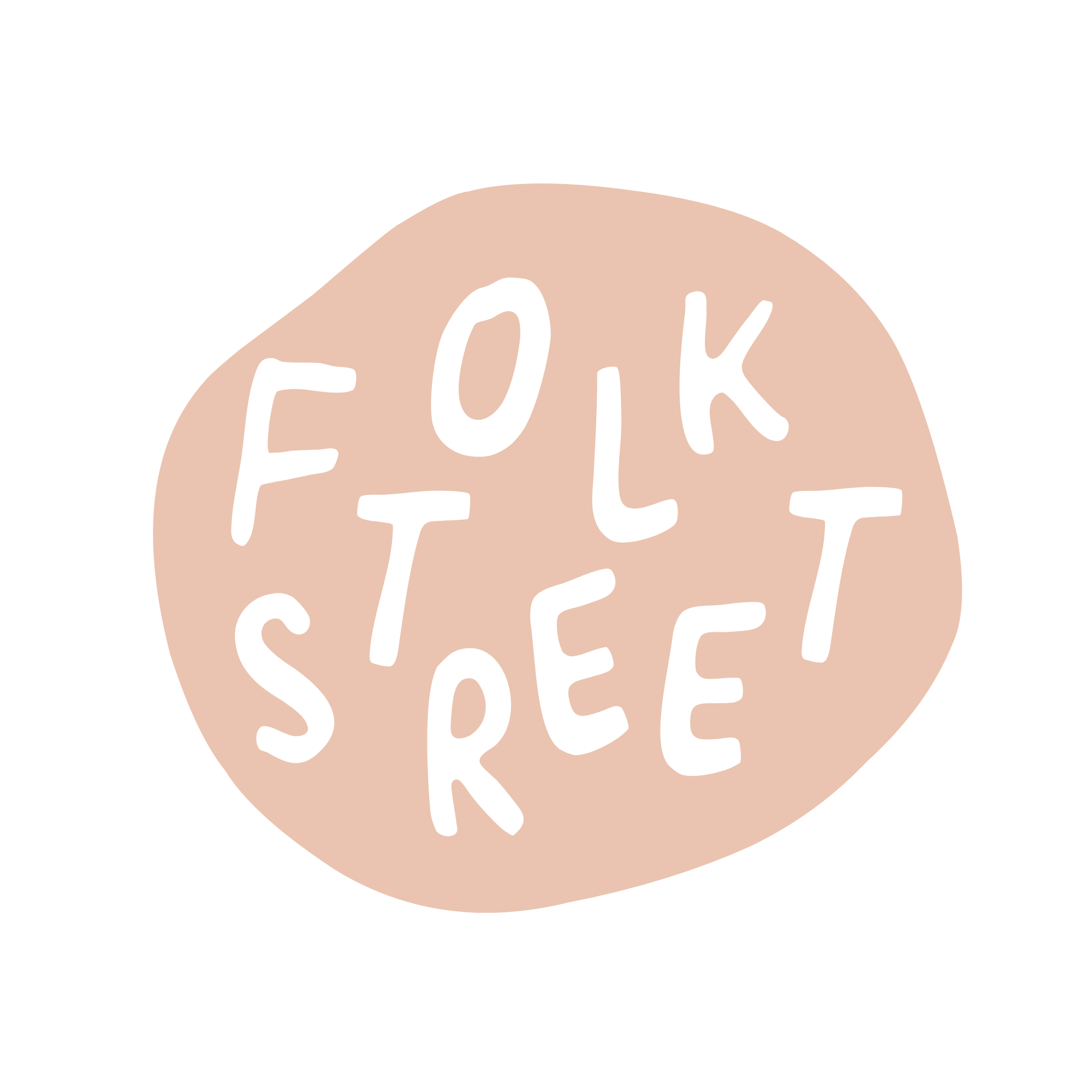 Hand-drawn beige circle with white handwritten text that reads 'EAT, FEEL, BE' on a black background.