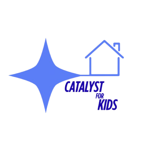 Logo for Catalyst for Kids featuring a house, a large blue star, and the text 'Catalyst for Kids'.