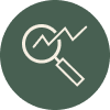 Magnifying glass over a line graph with an upward trend in a circular icon