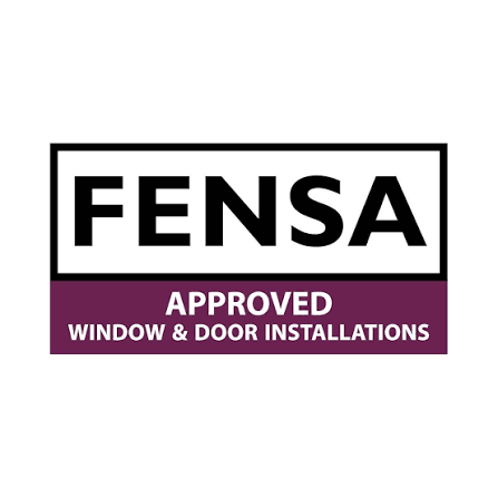 FENSA Approved Window and Door Installations logo with black, white, and purple colors.