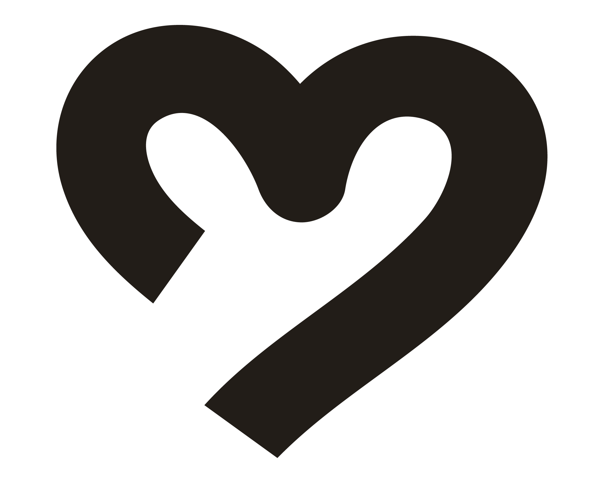 Black heart-shaped object with stylized 'O' and 'N' shapes inside.