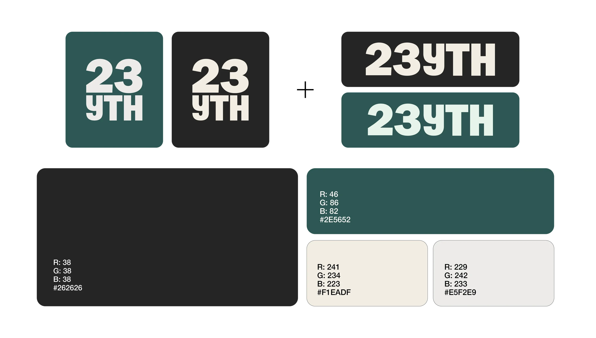 Color palette with color swatches of various shades of gray, beige, and teal, each labeled with RGB and hex color codes.