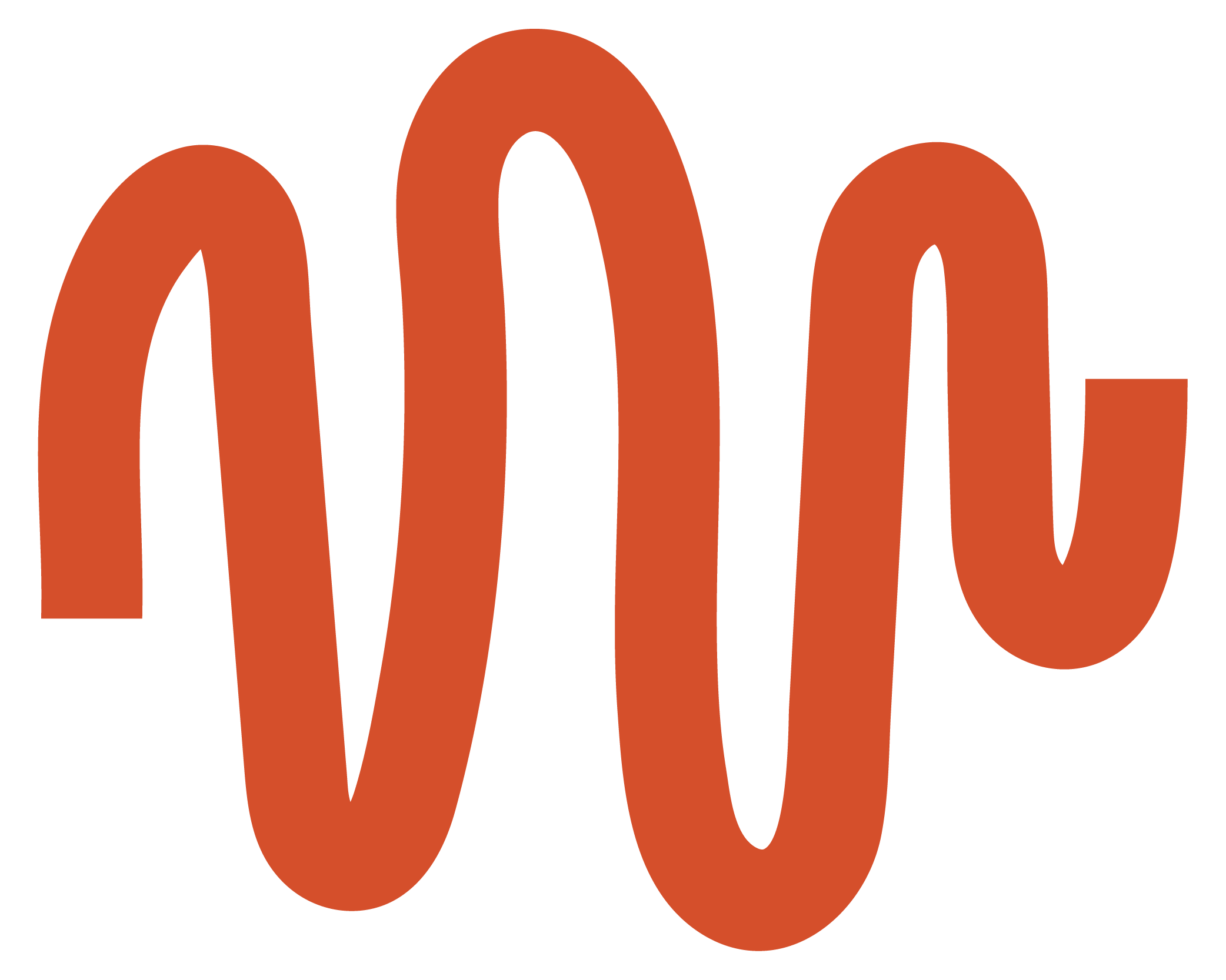 A stylized orange-colored letter 'M' designed with thick, curved lines.