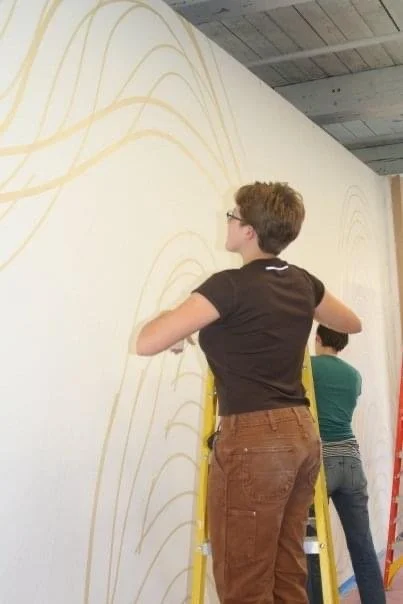 Working on the Sol Lewitt wall drawings at Mass MoCA in 2008.