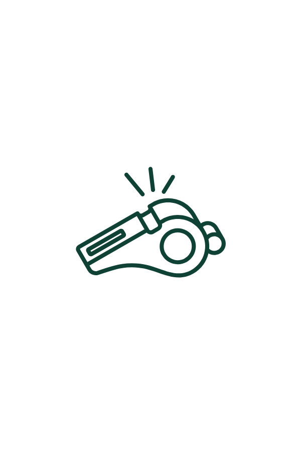Line drawing of a whistle with sound lines indicating it is ringing.