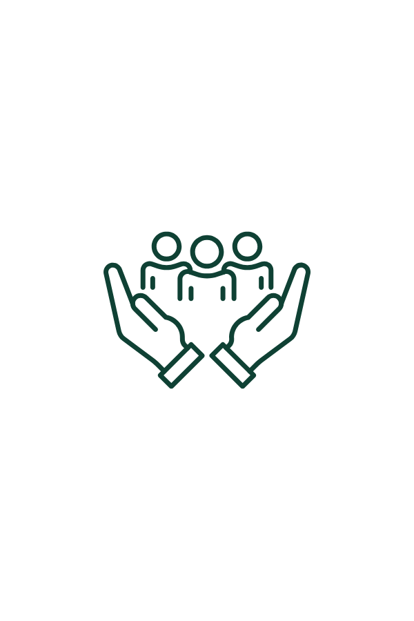 Icon of two hands cupped around three people, representing protection or support.
