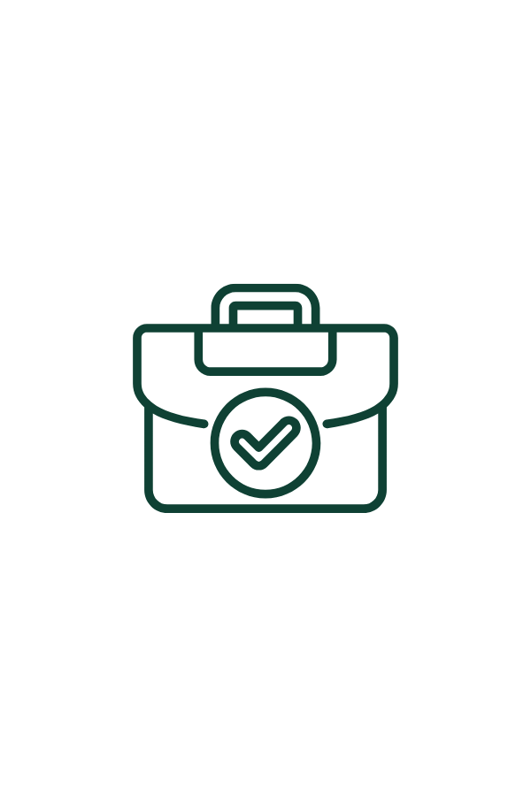 Icon of a briefcase with a checkmark on the front.