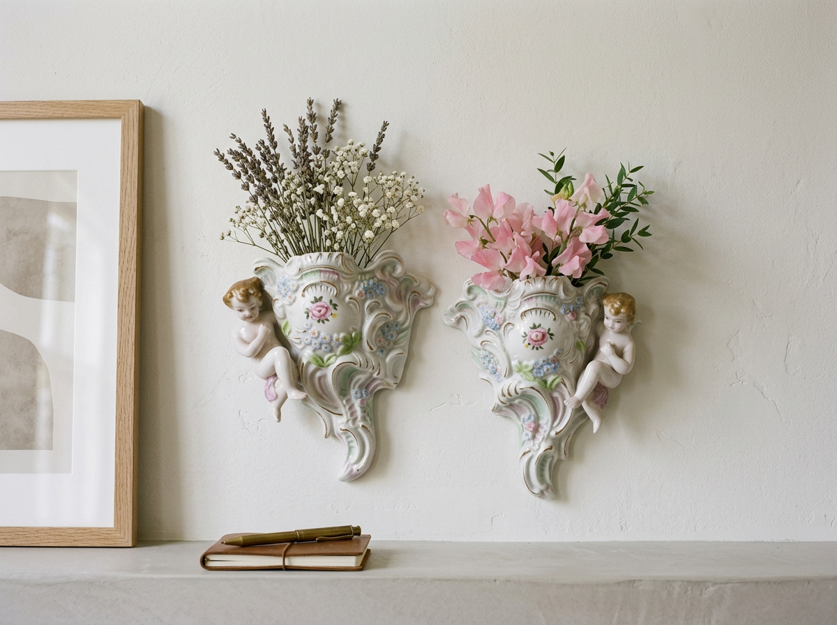 Pair of Cherub Wall Pockets