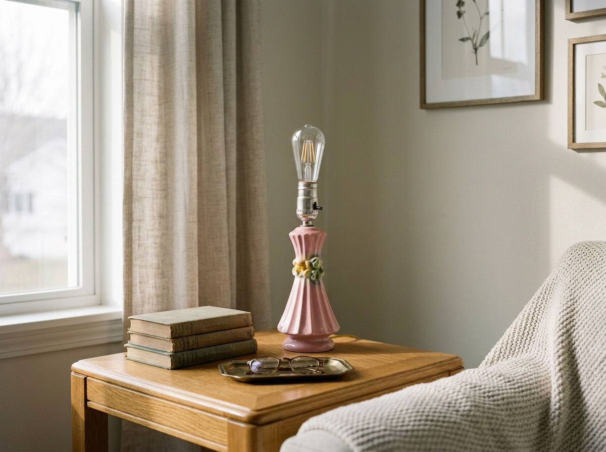 Vintage Pink Boudior Table Lamp
