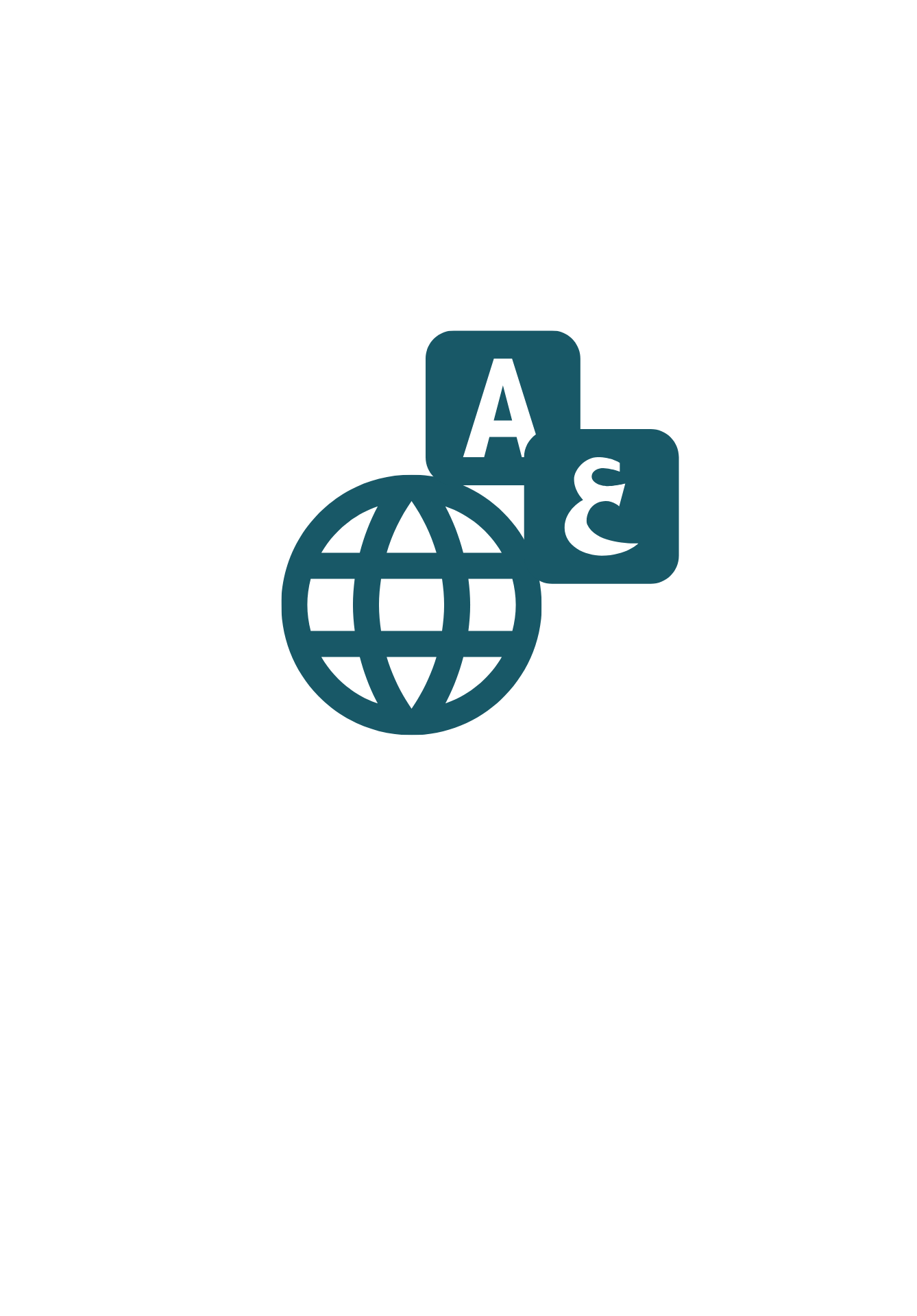 Icône représentant un globe terrestre avec deux lettres 'A', 'A' et '3' dans des carrés superposés, symbolisant la traduction ou la communication multilingue.