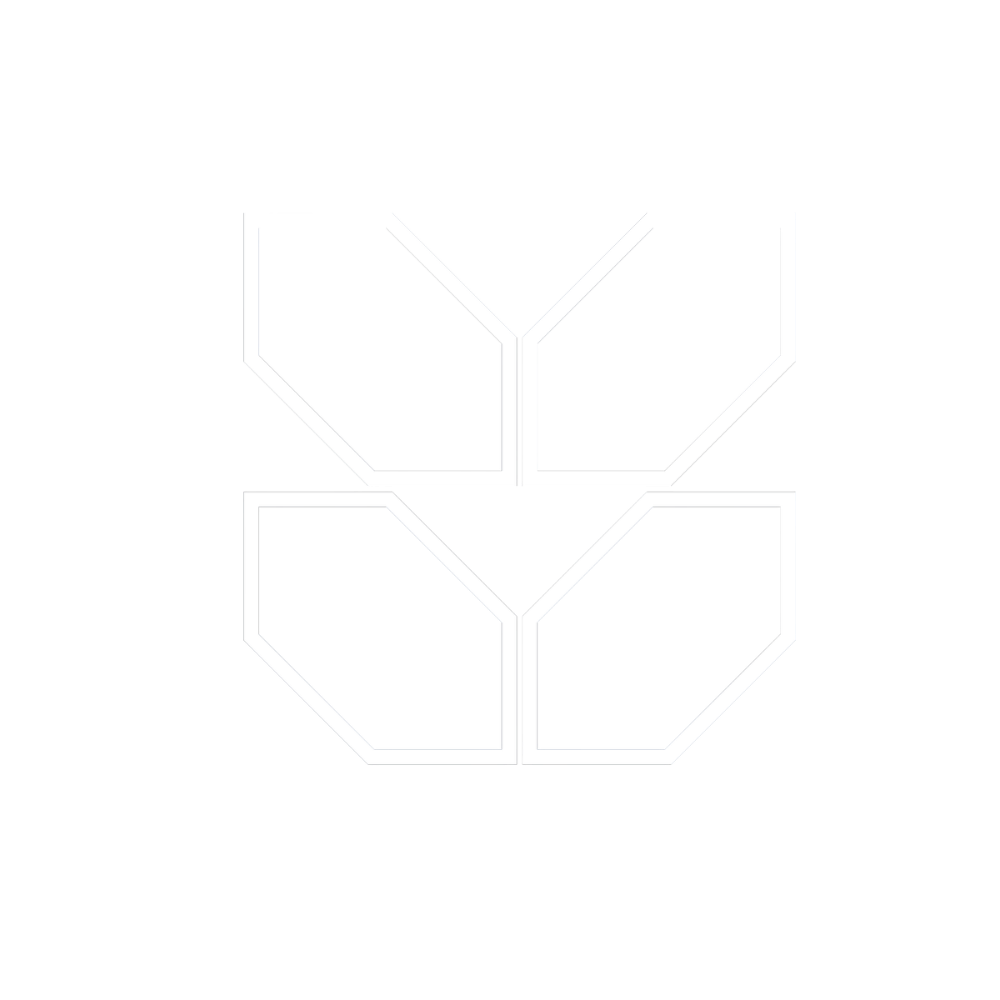 A black background with two white outline geometrical shapes that resemble open books or trays stacked vertically.