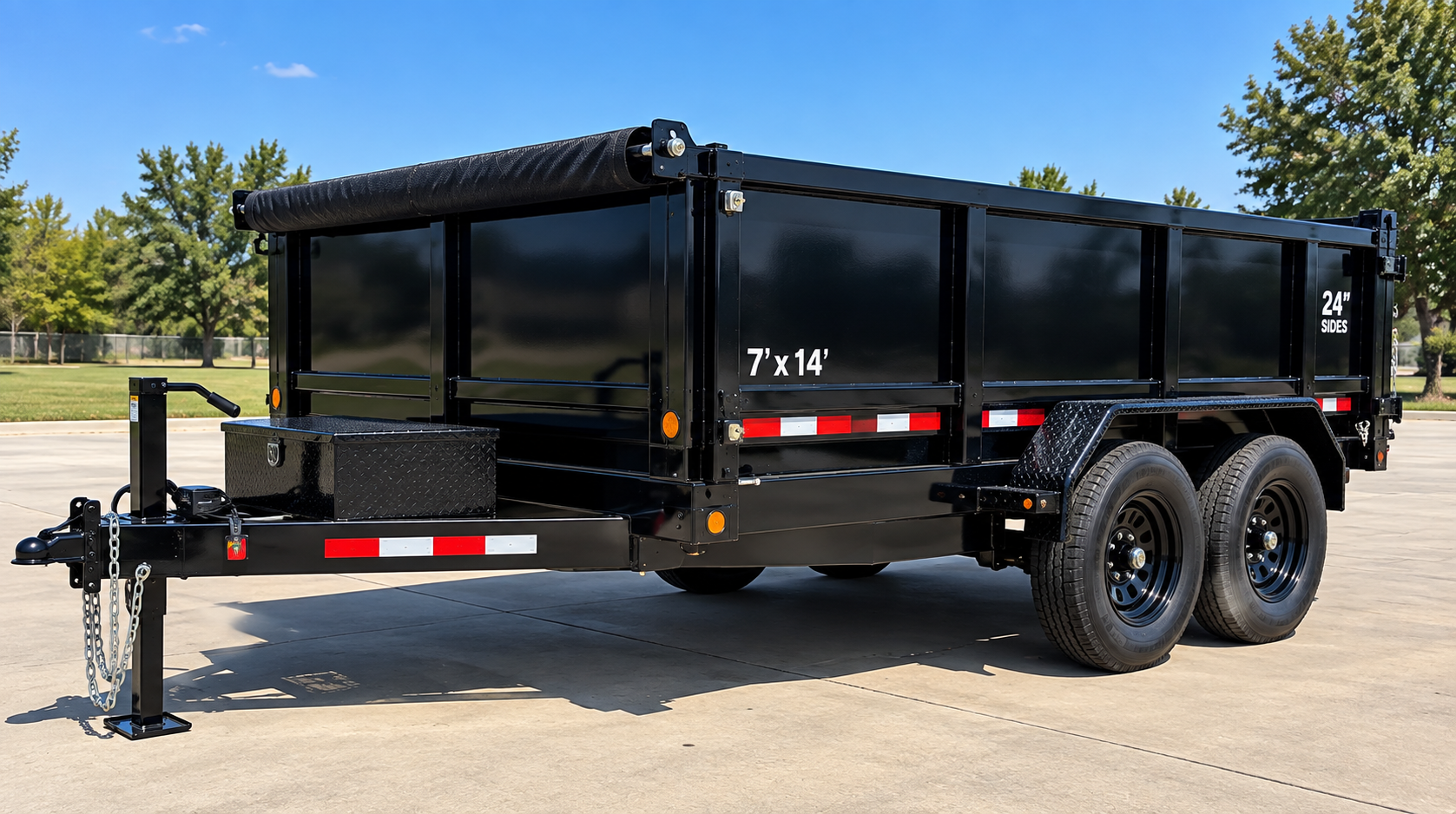 Black 7 by 14 dumpster trailer rental in Orlando Florida