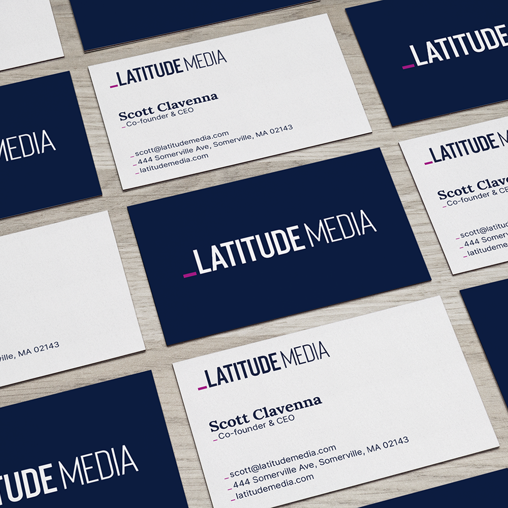 Image of the Latitude Media Business Cards on a table