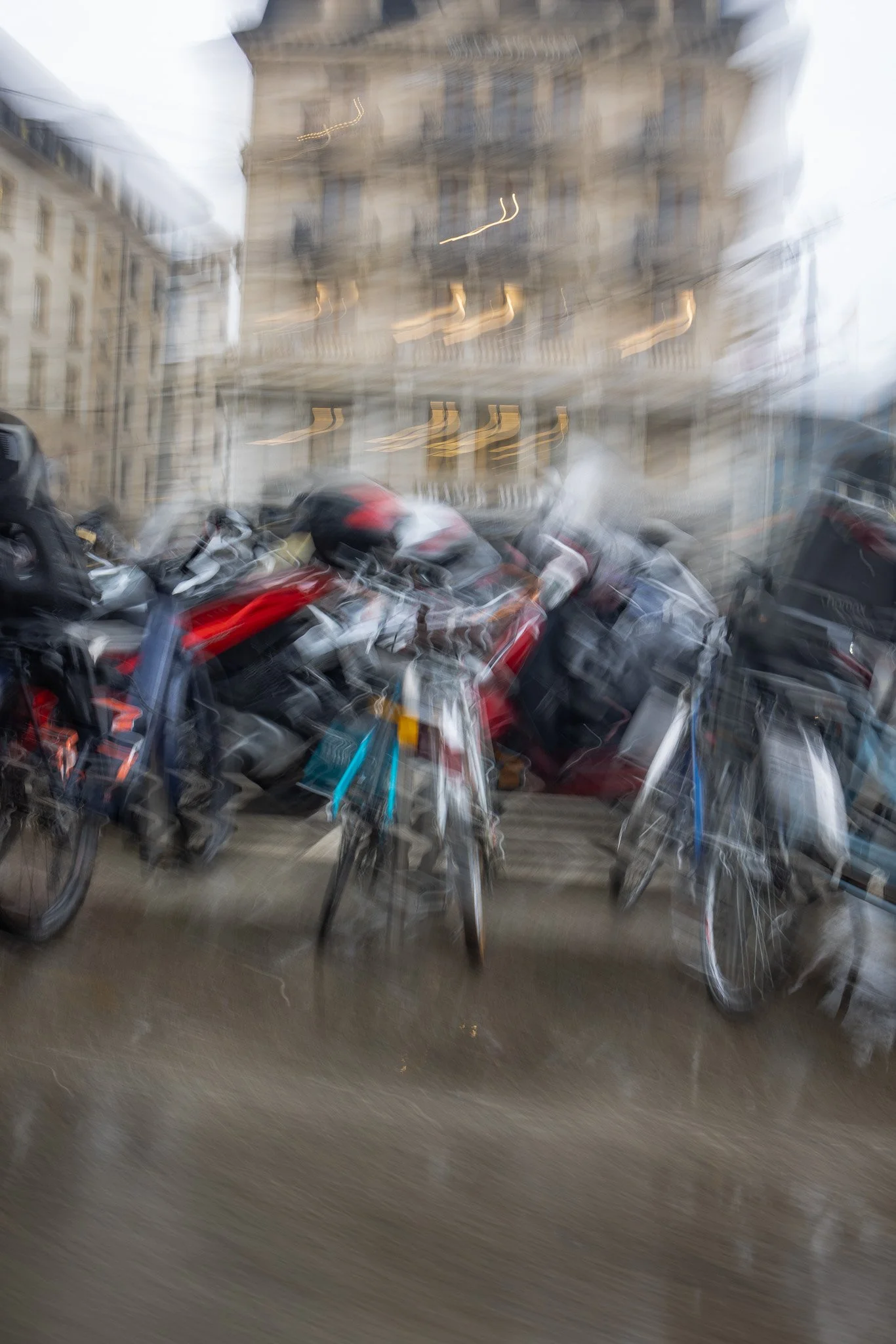 Bicycles in Geneva, Switzerland  in the Rain