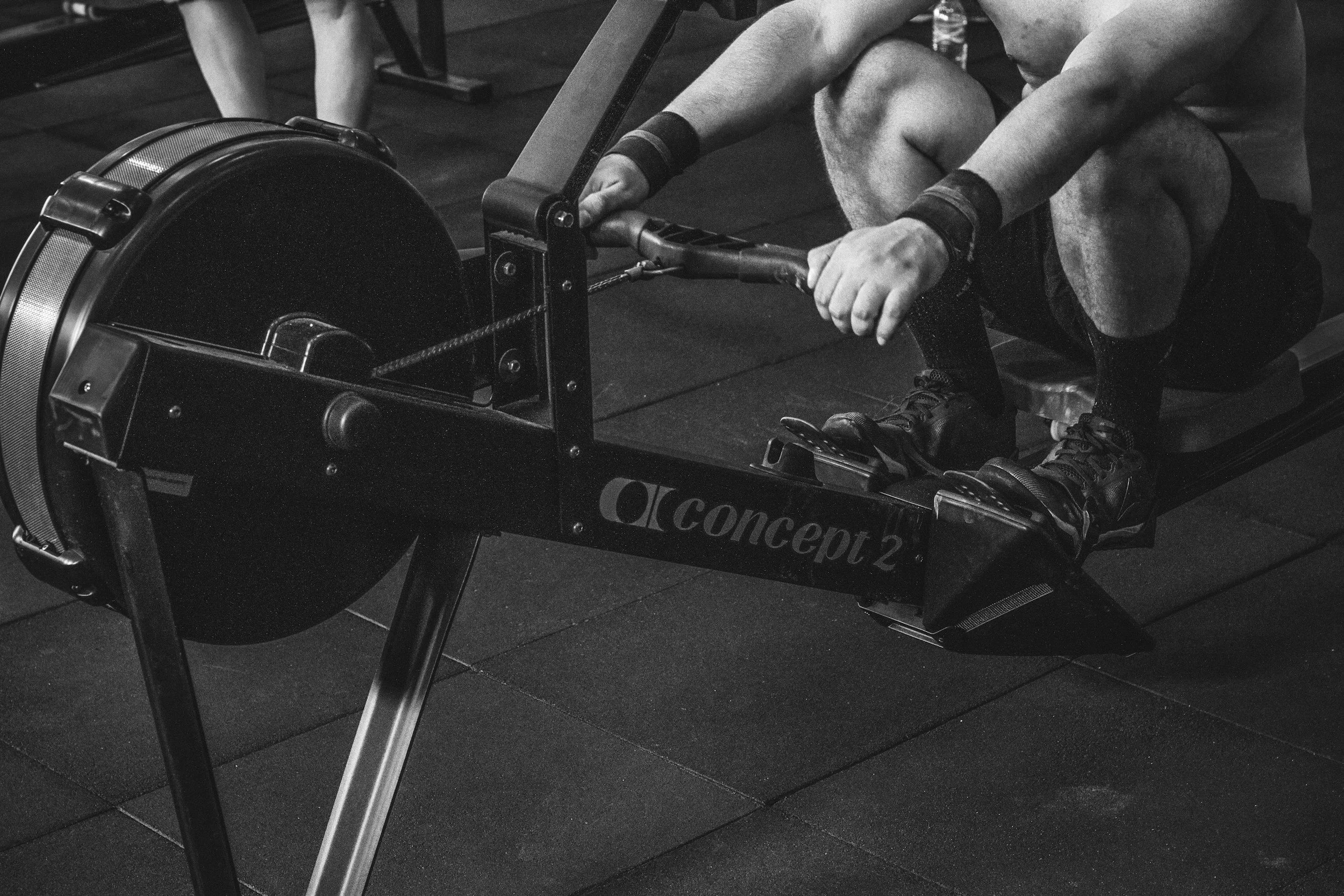 Athlete using a rowing machine