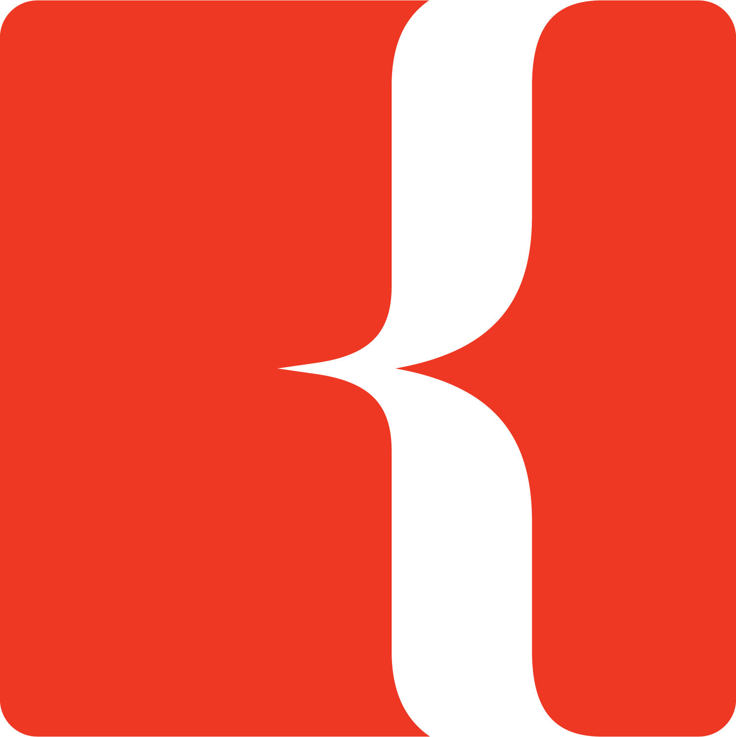 Abstract graphic design with red background, black curved shapes, and rounded edges.