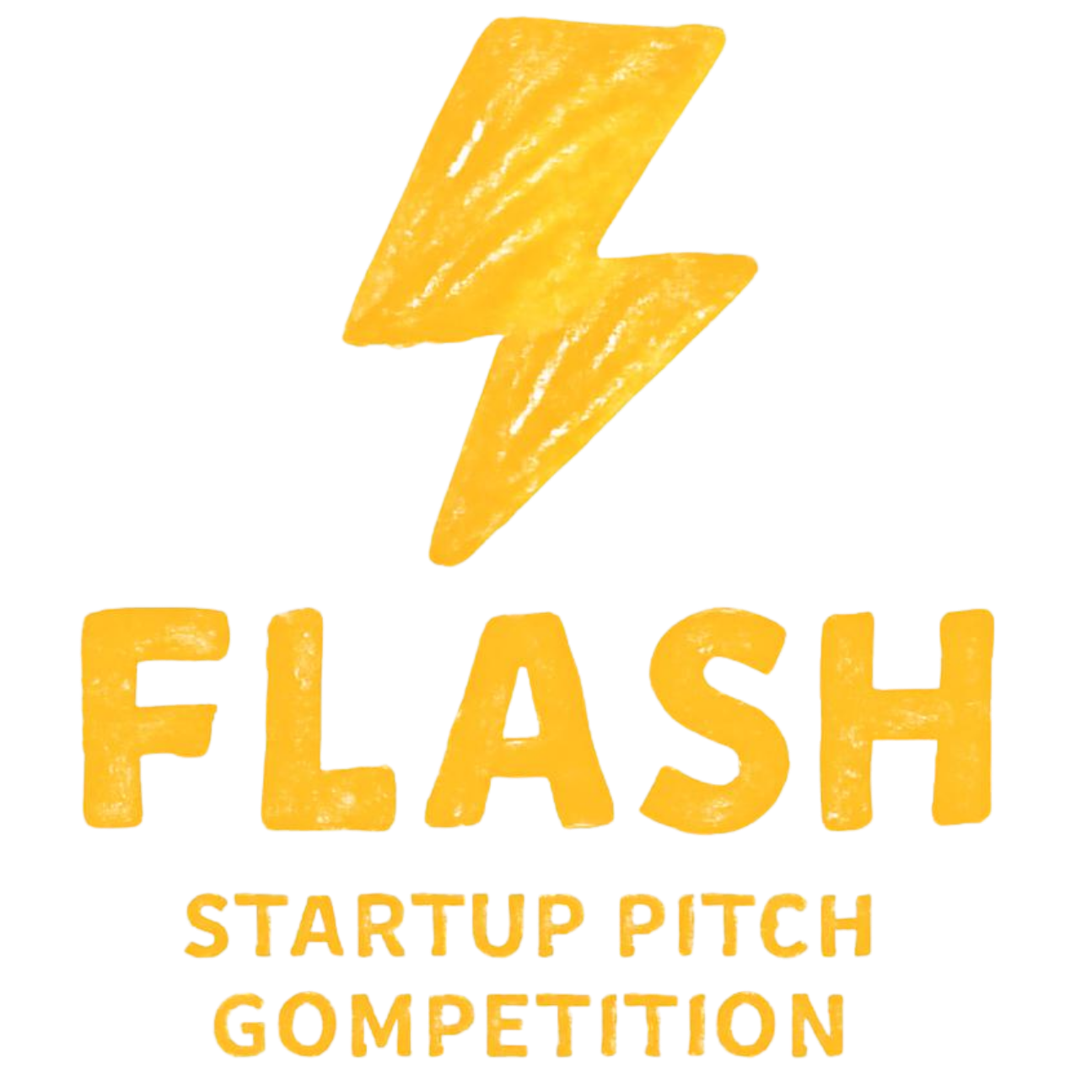 Logo with a yellow lightning bolt and text reading 'Flash' and 'Start Up Pitch Competition' in yellow, textured letters.