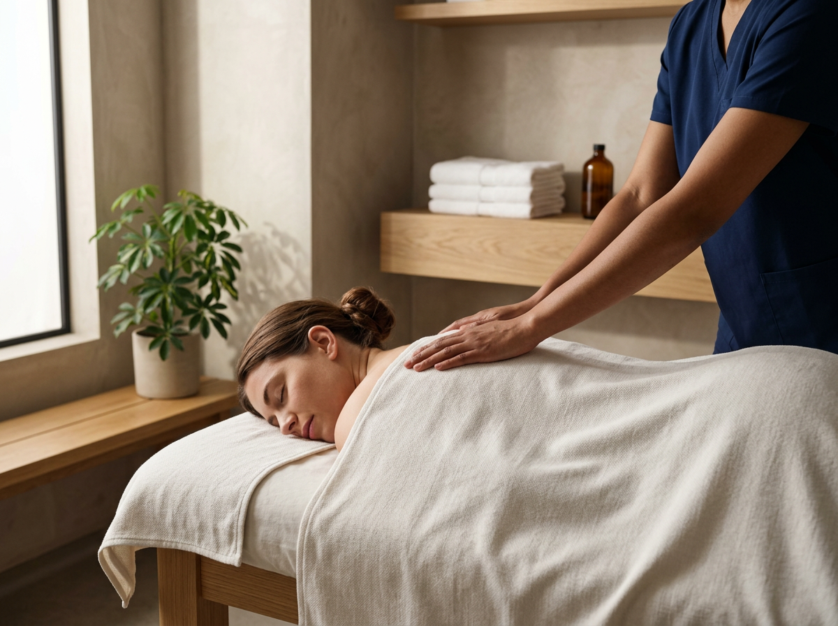 Woman receiving a massage in a spa or massage therapy room