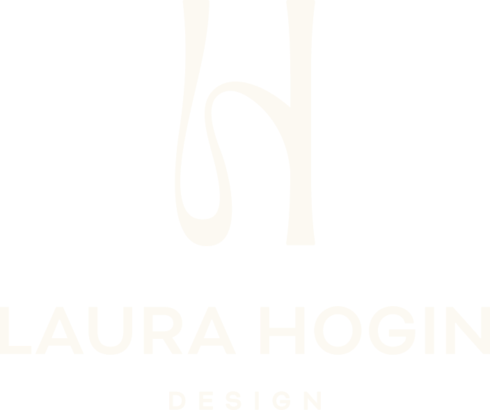 Black background with a white stylized 'L' and 'H' intertwined, and the text 'LAURA HOGIN DESIGN' below.